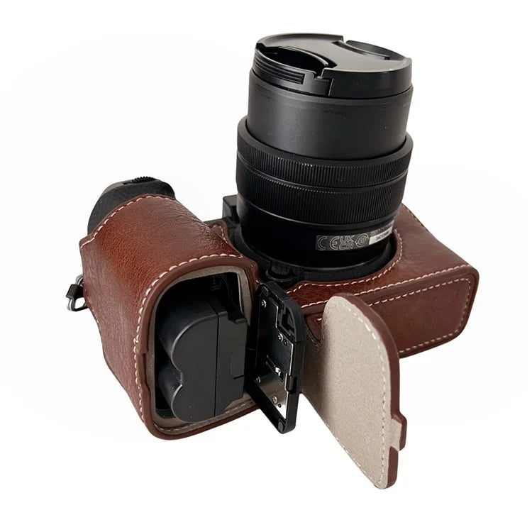 For Fujifilm X-S20 Camera Case Buffalo Texture PU Leather Half Body Camera Cover with Battery Opening