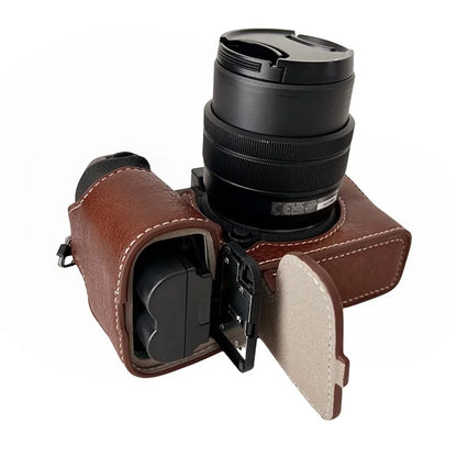 For Fujifilm X-S20 Camera Case Buffalo Texture PU Leather Half Body Camera Cover with Battery Opening