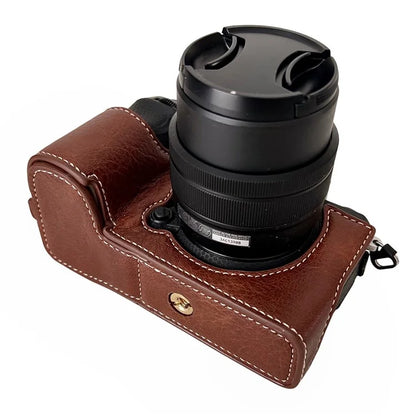 For Fujifilm X-S20 Camera Case Buffalo Texture PU Leather Half Body Camera Cover with Battery Opening