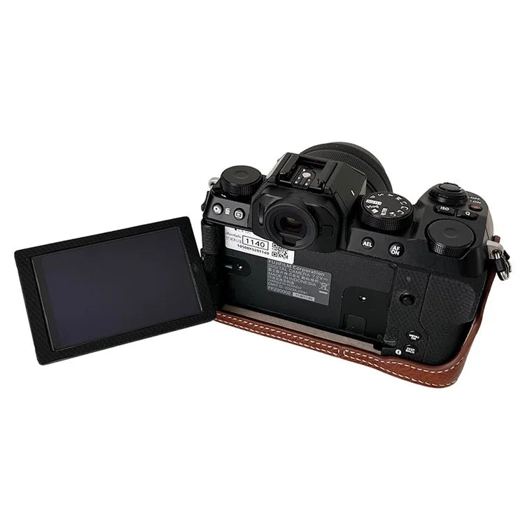 For Fujifilm X-S20 Camera Case Buffalo Texture PU Leather Half Body Camera Cover with Battery Opening