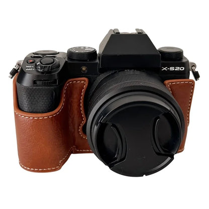 For Fujifilm X-S20 Camera Case Buffalo Texture PU Leather Half Body Camera Cover with Battery Opening