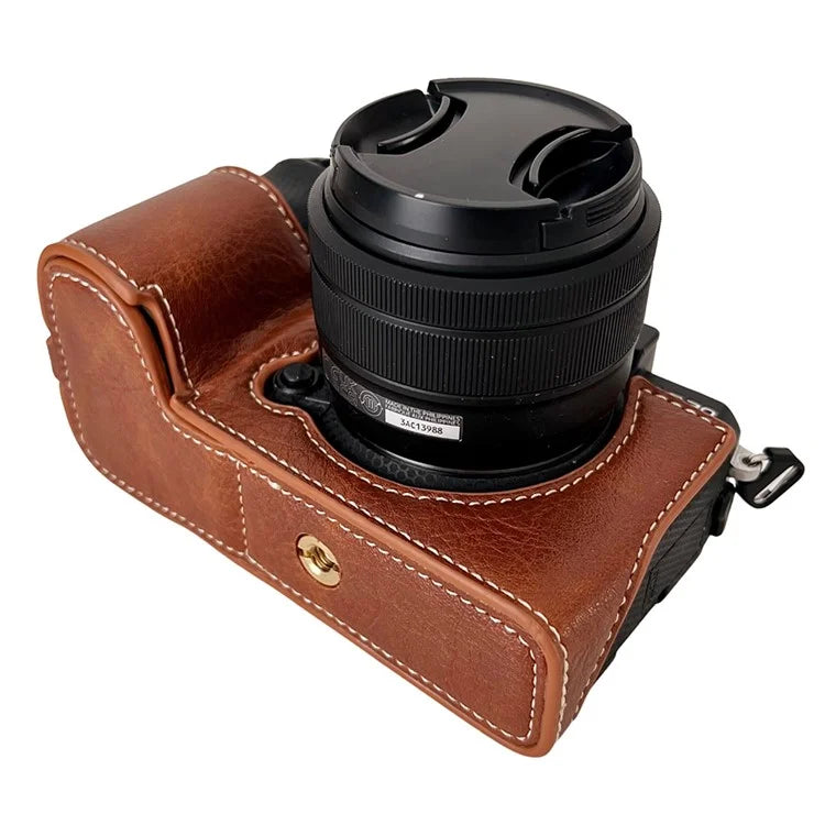 For Fujifilm X-S20 Camera Case Buffalo Texture PU Leather Half Body Camera Cover with Battery Opening