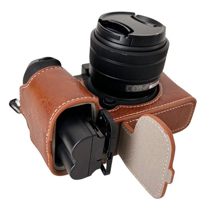 For Fujifilm X-S20 Camera Case Buffalo Texture PU Leather Half Body Camera Cover with Battery Opening