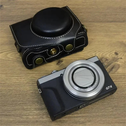 For Canon PowerShot G7 X Mark II / G7 X Mark III Camera Case PU Leather Camera Cover with Shoulder Strap