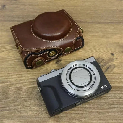 For Canon PowerShot G7 X Mark II / G7 X Mark III Camera Case PU Leather Camera Cover with Shoulder Strap
