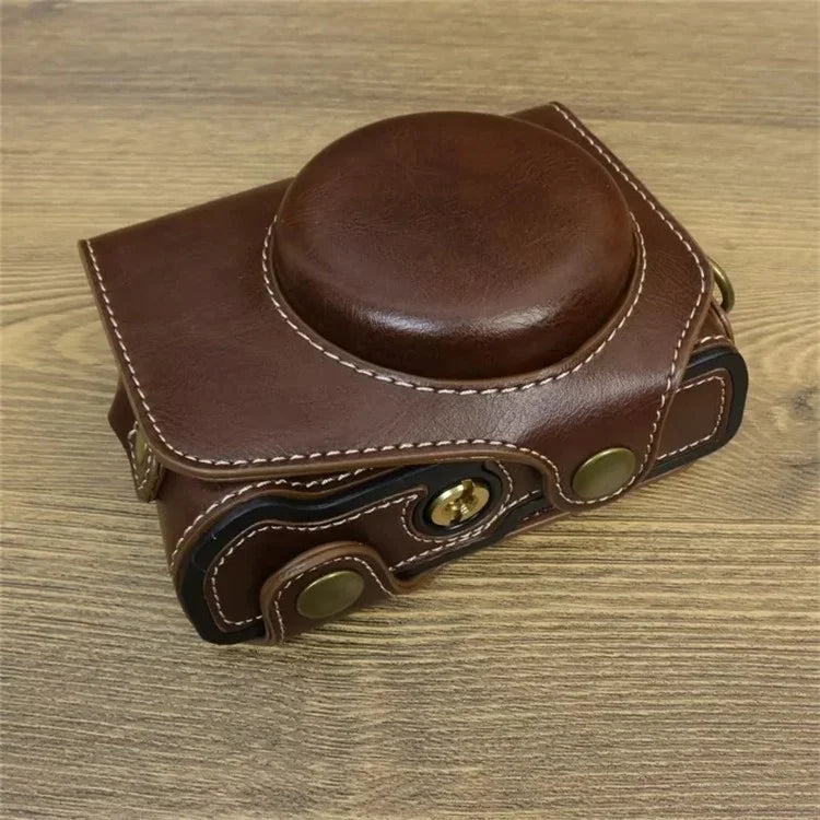 For Canon PowerShot G7 X Mark II / G7 X Mark III Camera Case PU Leather Camera Cover with Shoulder Strap