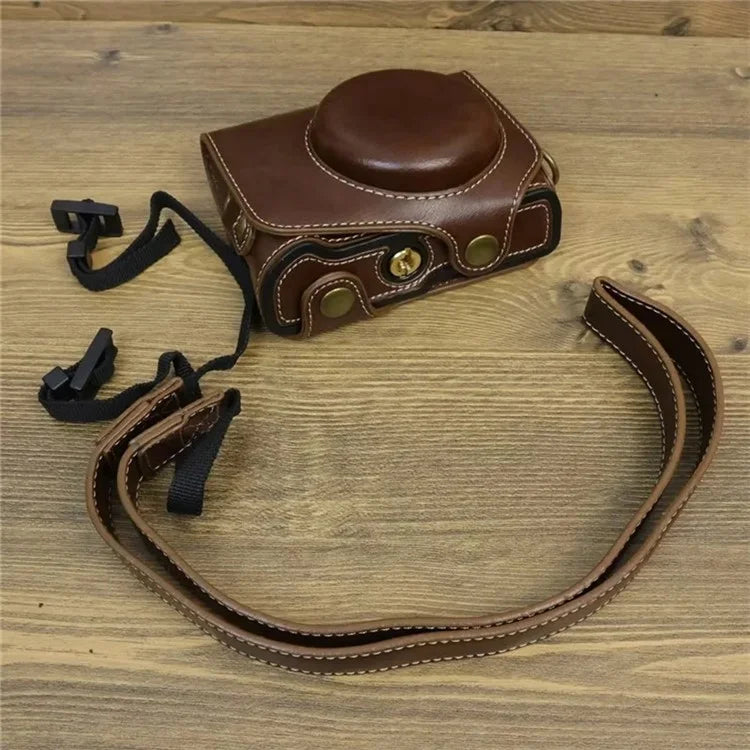 For Canon PowerShot G7 X Mark II / G7 X Mark III Camera Case PU Leather Camera Cover with Shoulder Strap