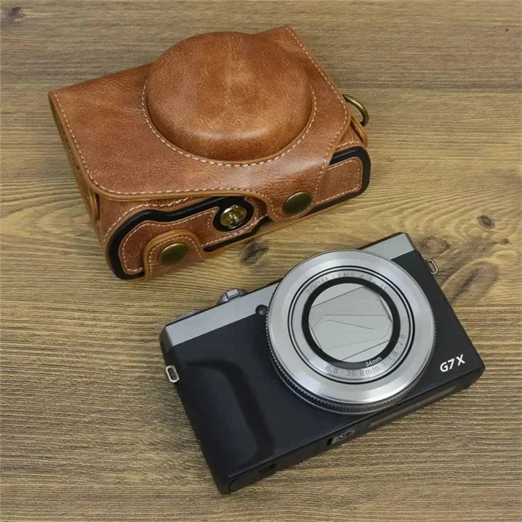 For Canon PowerShot G7 X Mark II / G7 X Mark III Camera Case PU Leather Camera Cover with Shoulder Strap