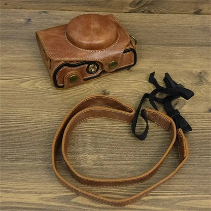 For Canon PowerShot G7 X Mark II / G7 X Mark III Camera Case PU Leather Camera Cover with Shoulder Strap