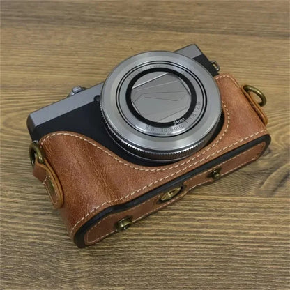 For Canon PowerShot G7 X Mark II / G7 X Mark III Camera Case PU Leather Camera Cover with Shoulder Strap