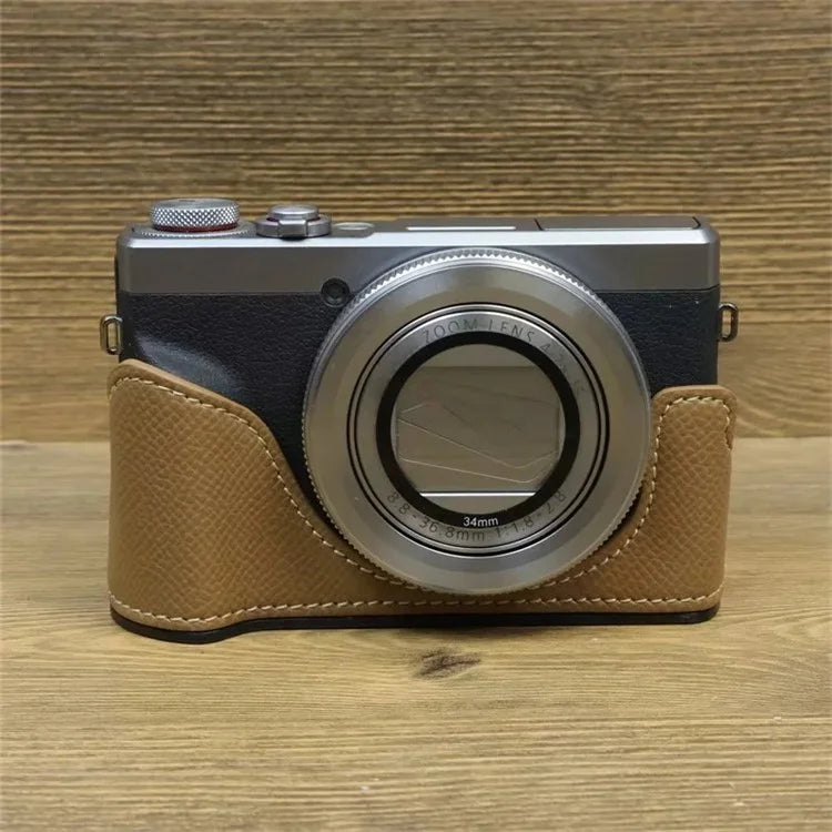 For Canon PowerShot G7 X Mark II / G7 X Mark III Leather Camera Case Half Body Protective Cover