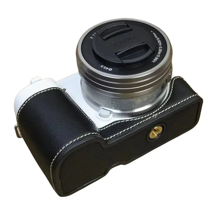 For Sony ZV-E10 PU Leather Camera Case Half Body Scratch Resistant Protective Cover