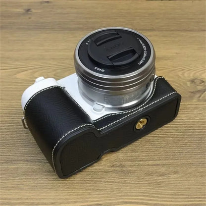For Sony ZV-E10 PU Leather Camera Case Half Body Scratch Resistant Protective Cover