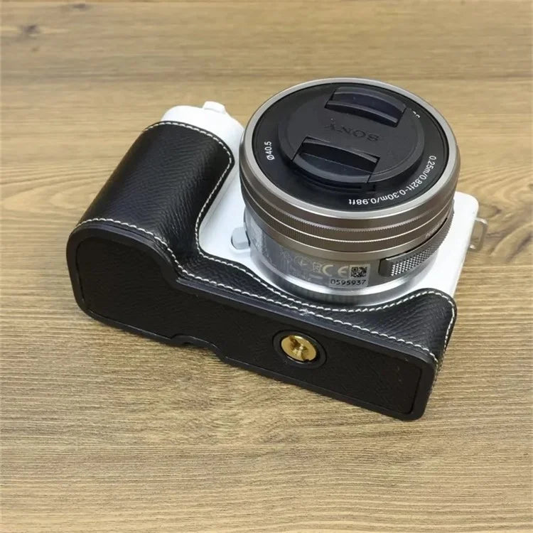 For Sony ZV-E10 PU Leather Camera Case Half Body Scratch Resistant Protective Cover