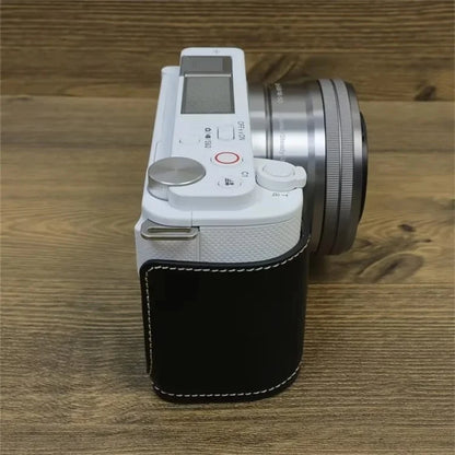 For Sony ZV-E10 PU Leather Camera Case Half Body Scratch Resistant Protective Cover