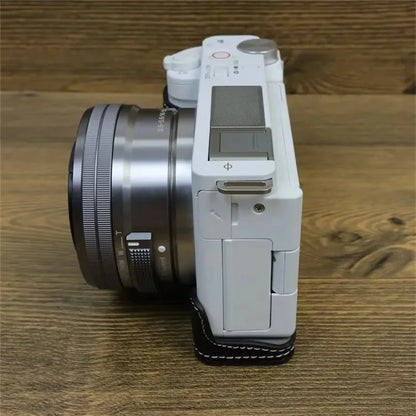 For Sony ZV-E10 PU Leather Camera Case Half Body Scratch Resistant Protective Cover