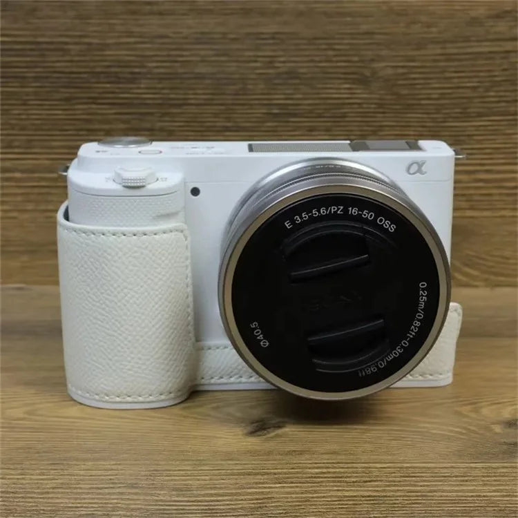 For Sony ZV-E10 PU Leather Camera Case Half Body Scratch Resistant Protective Cover