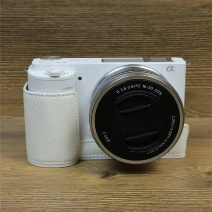 For Sony ZV-E10 PU Leather Camera Case Half Body Scratch Resistant Protective Cover