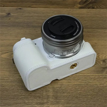 For Sony ZV-E10 PU Leather Camera Case Half Body Scratch Resistant Protective Cover