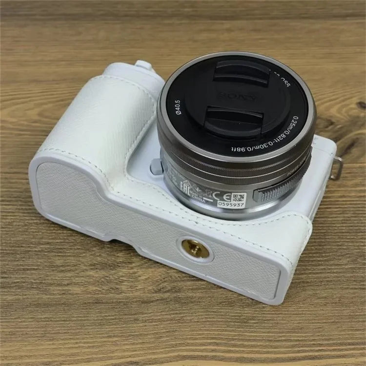 For Sony ZV-E10 PU Leather Camera Case Half Body Scratch Resistant Protective Cover