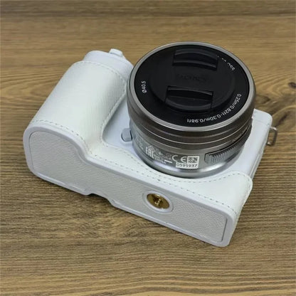 For Sony ZV-E10 PU Leather Camera Case Half Body Scratch Resistant Protective Cover