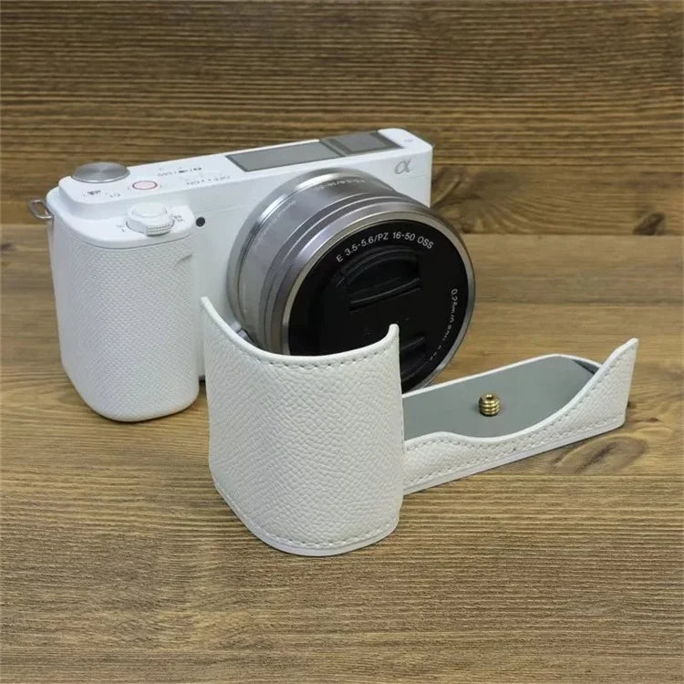 For Sony ZV-E10 PU Leather Camera Case Half Body Scratch Resistant Protective Cover
