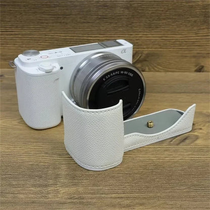 For Sony ZV-E10 PU Leather Camera Case Half Body Scratch Resistant Protective Cover