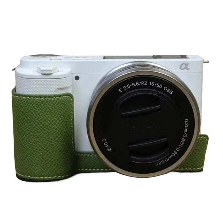 For Sony ZV-E10 PU Leather Camera Case Half Body Scratch Resistant Protective Cover