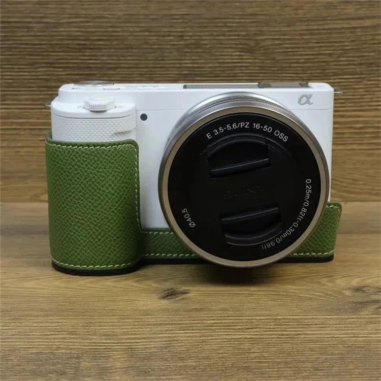 For Sony ZV-E10 PU Leather Camera Case Half Body Scratch Resistant Protective Cover