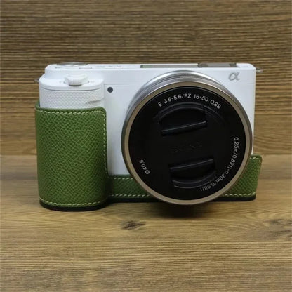 For Sony ZV-E10 PU Leather Camera Case Half Body Scratch Resistant Protective Cover