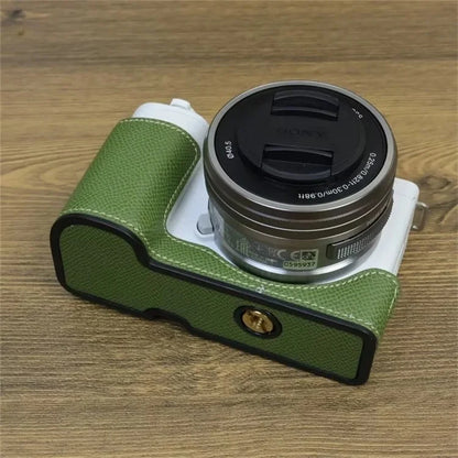 For Sony ZV-E10 PU Leather Camera Case Half Body Scratch Resistant Protective Cover