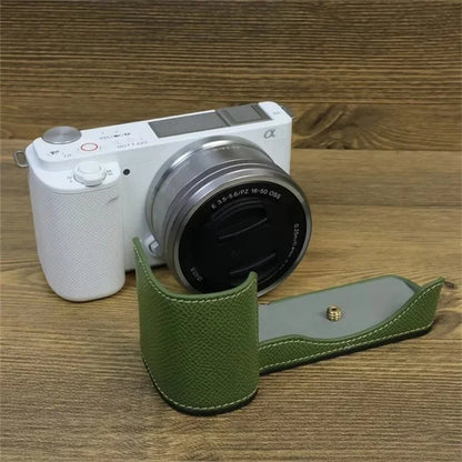 For Sony ZV-E10 PU Leather Camera Case Half Body Scratch Resistant Protective Cover