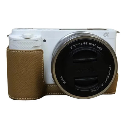 For Sony ZV-E10 PU Leather Camera Case Half Body Scratch Resistant Protective Cover