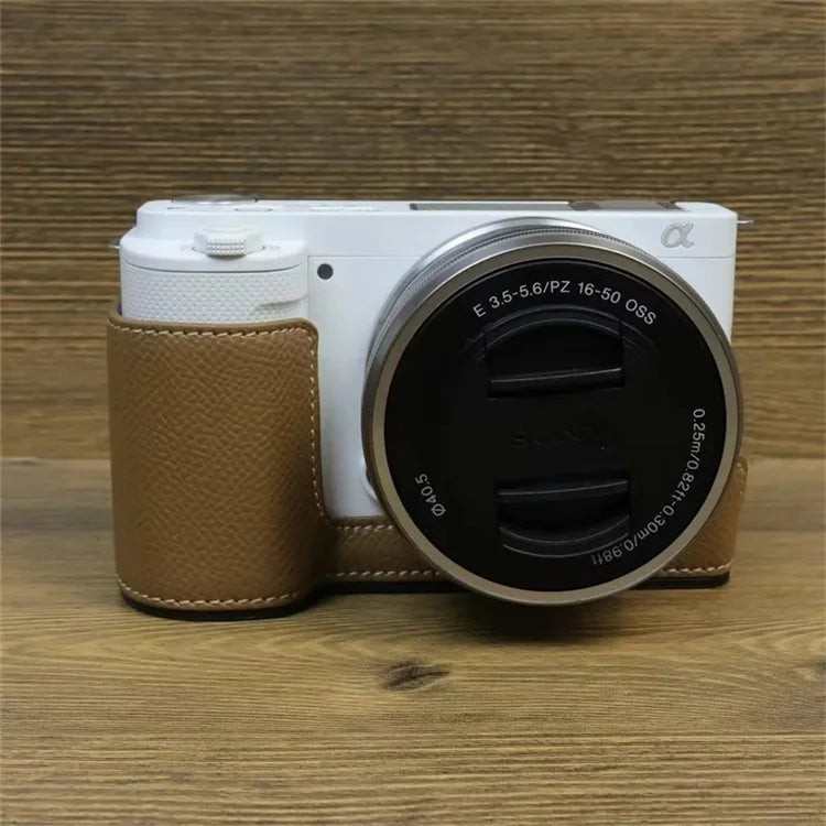For Sony ZV-E10 PU Leather Camera Case Half Body Scratch Resistant Protective Cover