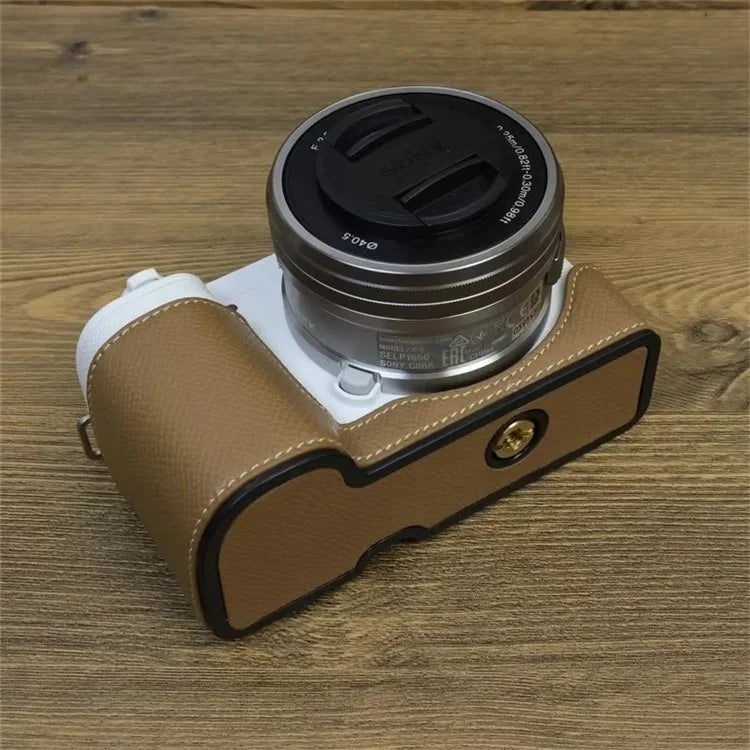 For Sony ZV-E10 PU Leather Camera Case Half Body Scratch Resistant Protective Cover
