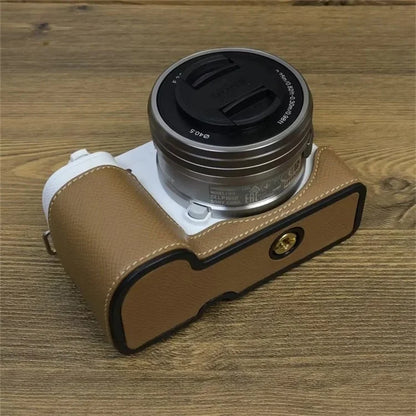 For Sony ZV-E10 PU Leather Camera Case Half Body Scratch Resistant Protective Cover