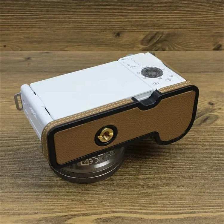 For Sony ZV-E10 PU Leather Camera Case Half Body Scratch Resistant Protective Cover