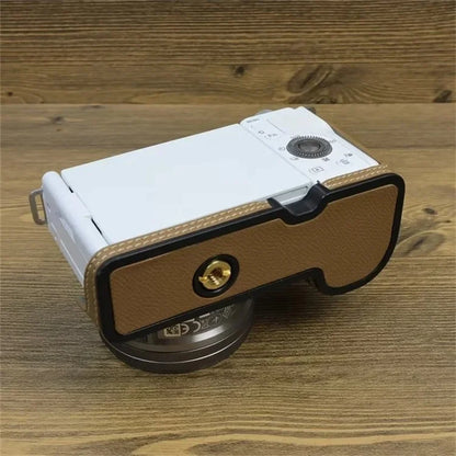 For Sony ZV-E10 PU Leather Camera Case Half Body Scratch Resistant Protective Cover