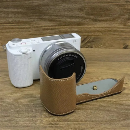 For Sony ZV-E10 PU Leather Camera Case Half Body Scratch Resistant Protective Cover