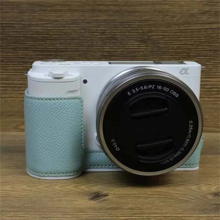 For Sony ZV-E10 PU Leather Camera Case Half Body Scratch Resistant Protective Cover