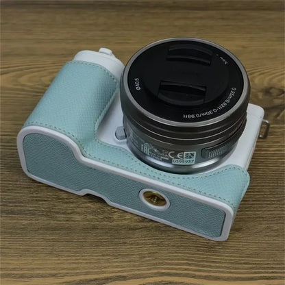 For Sony ZV-E10 PU Leather Camera Case Half Body Scratch Resistant Protective Cover