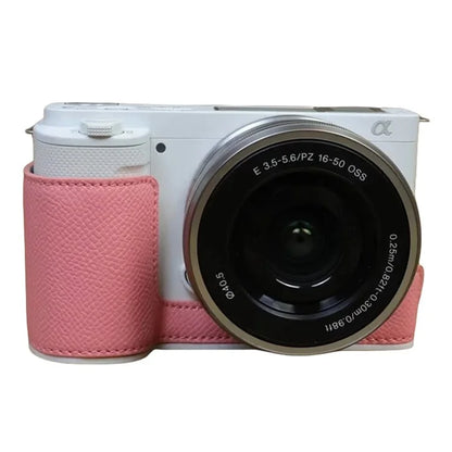For Sony ZV-E10 PU Leather Camera Case Half Body Scratch Resistant Protective Cover