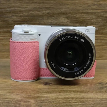 For Sony ZV-E10 PU Leather Camera Case Half Body Scratch Resistant Protective Cover