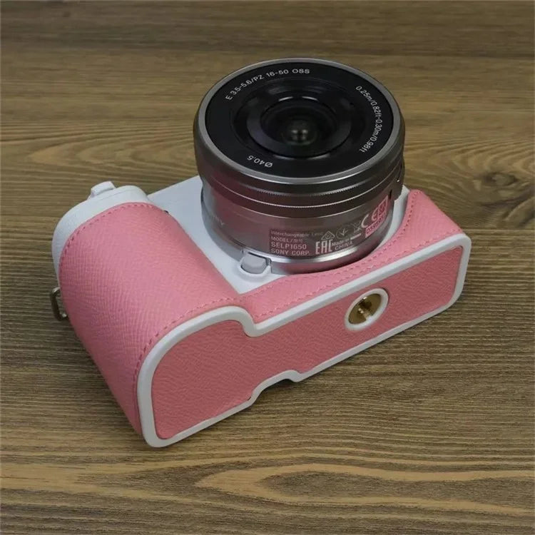 For Sony ZV-E10 PU Leather Camera Case Half Body Scratch Resistant Protective Cover