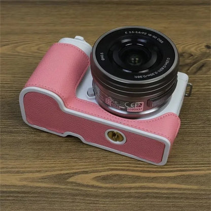 For Sony ZV-E10 PU Leather Camera Case Half Body Scratch Resistant Protective Cover