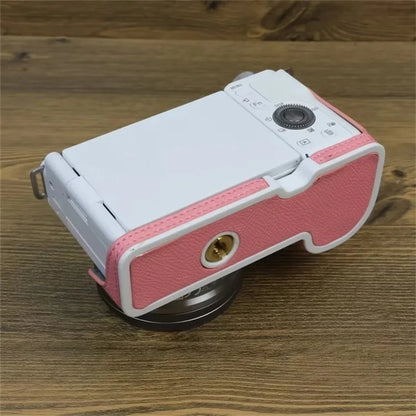 For Sony ZV-E10 PU Leather Camera Case Half Body Scratch Resistant Protective Cover