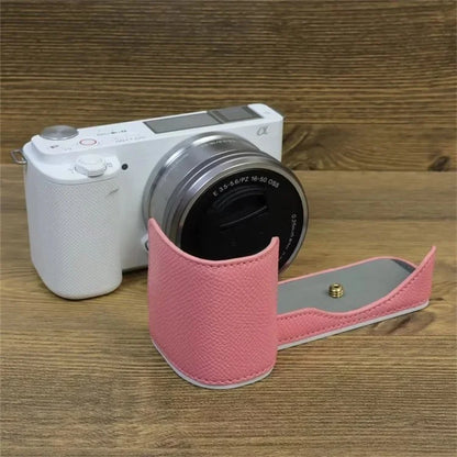 For Sony ZV-E10 PU Leather Camera Case Half Body Scratch Resistant Protective Cover