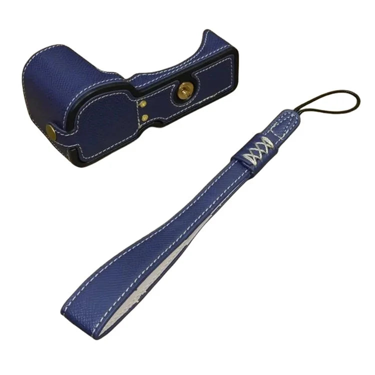 For Sony ZV-E10 PU Leather Bottom Case Battery Opening Design Camera Half Body Cover with Hand Strap