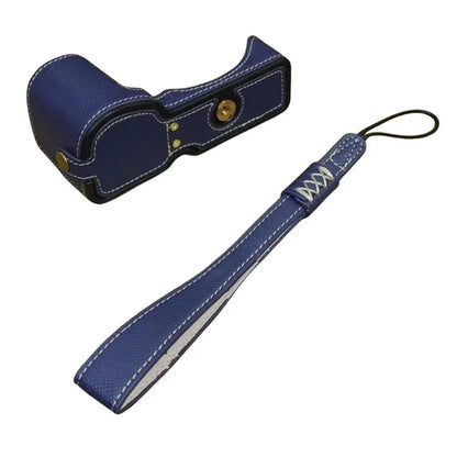 For Sony ZV-E10 PU Leather Bottom Case Battery Opening Design Camera Half Body Cover with Hand Strap