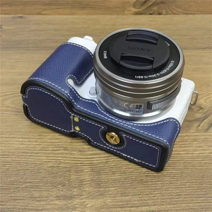 For Sony ZV-E10 PU Leather Bottom Case Battery Opening Design Camera Half Body Cover with Hand Strap
